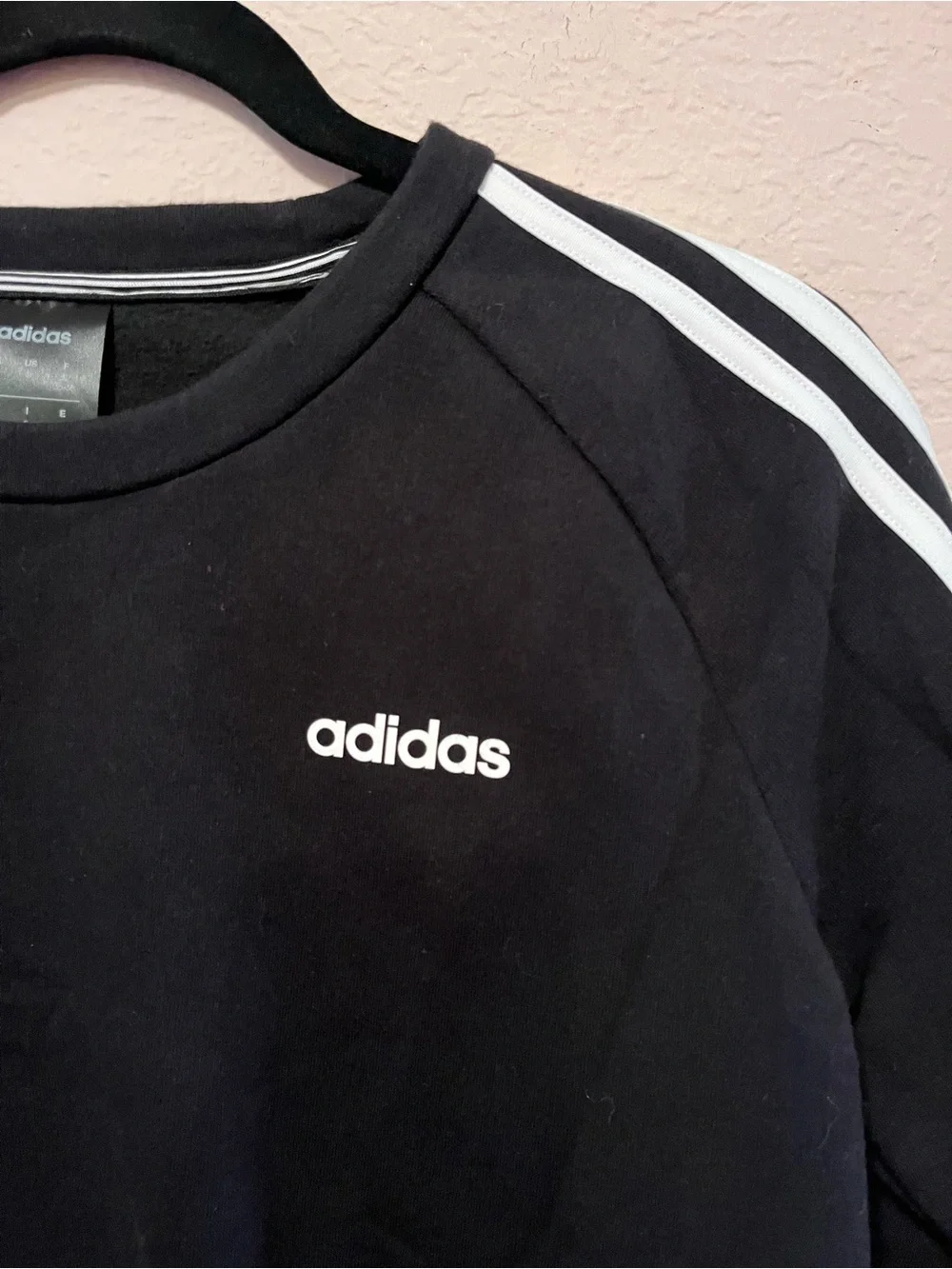 Adidas Black‎ Crewneck with White Shoulder Stripes. Dri Fit.